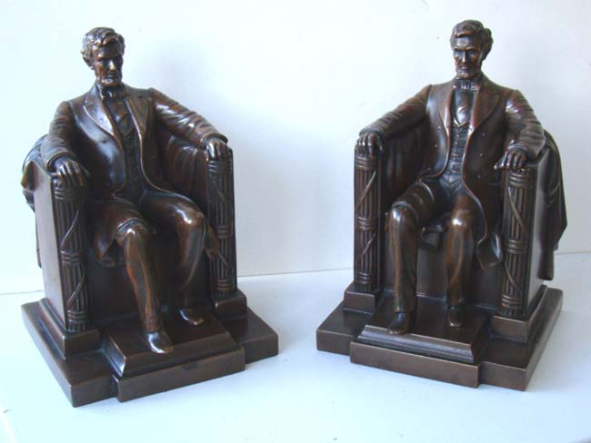A fine pair of  'Lincoln in the chair' bookends by Jennings Brothers circa 1925